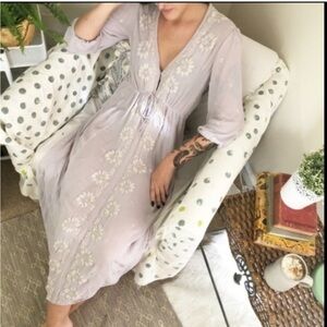 Free People Dress Fable Embroidered Midi in Dove Grey
